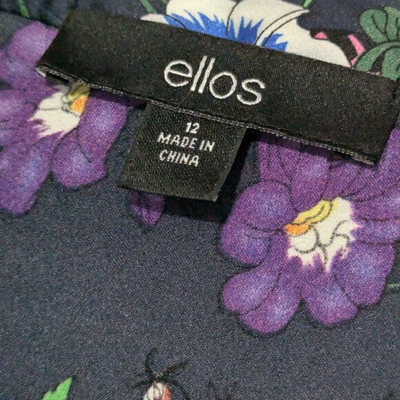 Ellos Size 12 Silky Floral Dress Shirt Tie Neck Collar Peplum - Picture 4 of 6